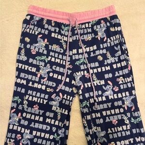 Disney Stitch Pajama Pants Blue Pink “Ohana Means Family”